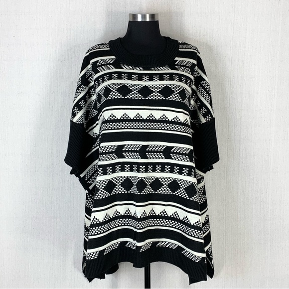 Jack by BB Dakota Cyndi Jacquard Oversized Modern Geometric Poncho - Size Med - Picture 4 of 15